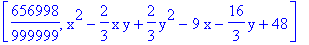 [656998/999999, x^2-2/3*x*y+2/3*y^2-9*x-16/3*y+48]